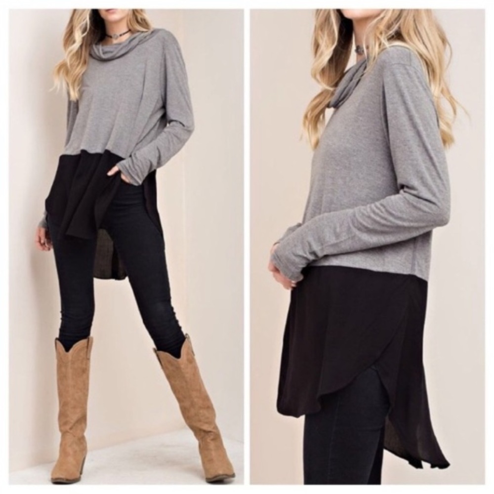 Cowl neck color block tunic